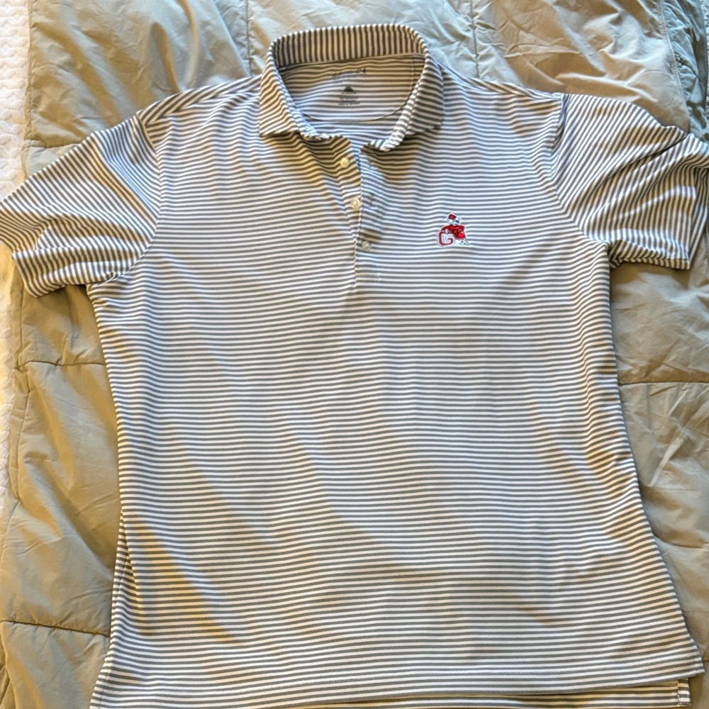 Johnnie-O Georgia Bulldogs White and Gray Striped Golf Shirt Polo Size Large